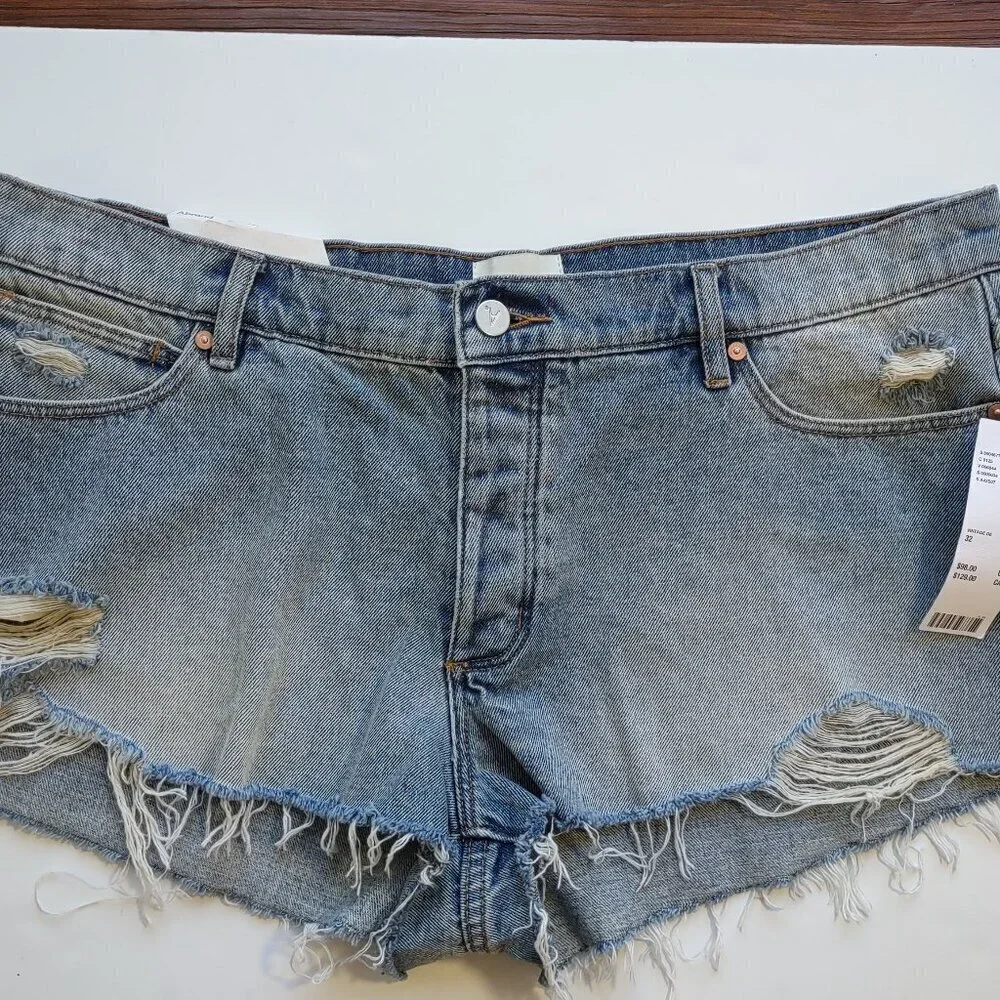 NWT Urban Outfitters Micro Denim Shorts Size 32 Mid-Rise Distressed Indie Beach